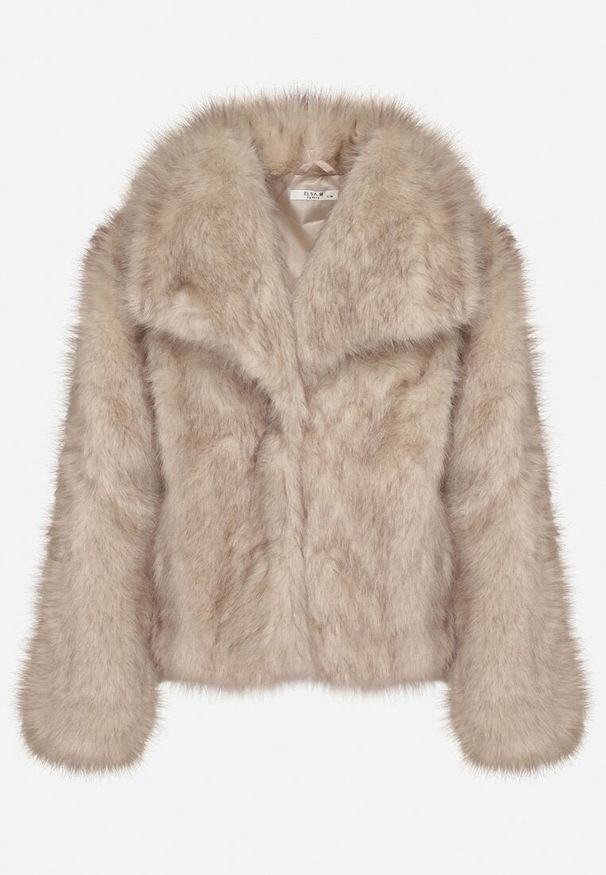 Born2be - Ciemnobeżowa Kurtka Futerko z Ozdobnym Kołnierzem Devrenna. Okazja: na co dzień. Kolor: beżowy. Materiał: futro. Sezon: zima. Styl: elegancki, casual, klasyczny