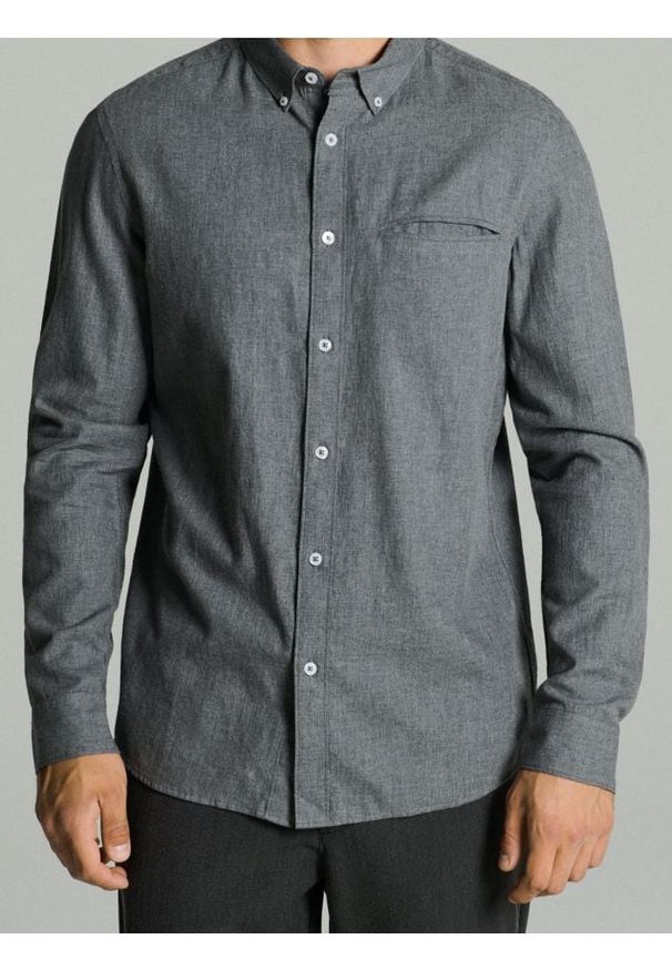 Sinsay - Bawełniana koszula slim fit - szary. Kolor: szary. Materiał: bawełna