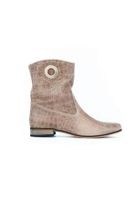 Zapato - wsuwane botki za kostkę z tłoczeniem - skóra naturalna - model 270 - kolor taupe. Wysokość cholewki: za kostkę. Zapięcie: bez zapięcia. Materiał: skóra. Szerokość cholewki: normalna. Obcas: na obcasie. Styl: klasyczny, boho. Wysokość obcasa: średni #1