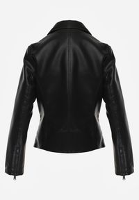 Renee - Czarna Taliowana Kurtka Ramoneska z Suwakami na Mankietach Leanelora. Kolor: czarny. Materiał: poliester, skóra, koronka #6