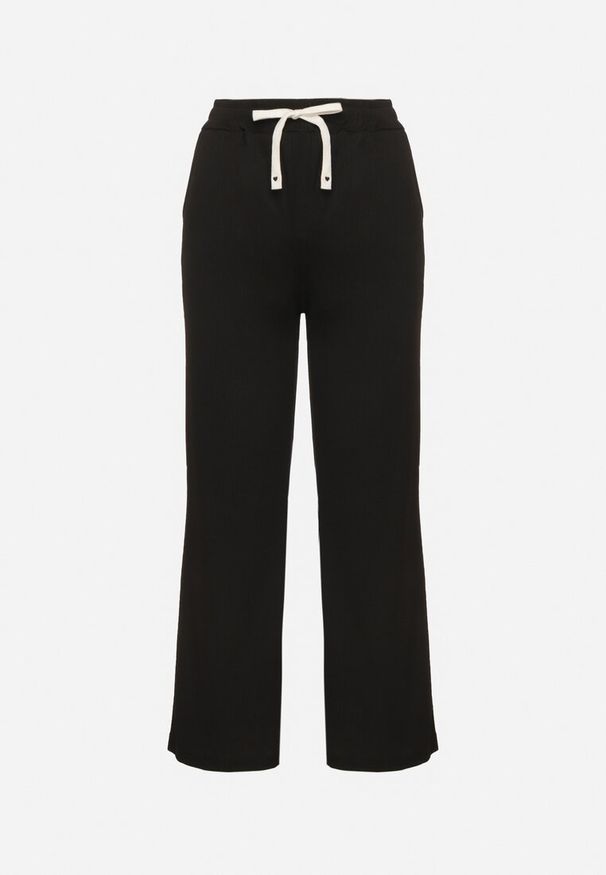 Born2be - Czarne Spodnie z Gumką w Pasie i Szeroką Nogawką Mironia. Okazja: na co dzień. Kolor: czarny. Styl: casual, elegancki