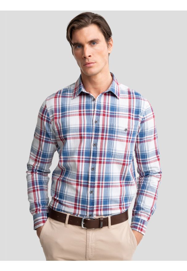 Big-Star - Koszula męska w kratę niebieska Indigin 402. Okazja: na co dzień. Kolor: niebieski. Materiał: bawełna, jeans, materiał, tkanina. Wzór: kratka, jodełka, kolorowy, ze splotem. Styl: elegancki, casual