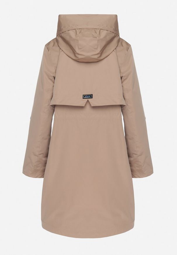 Born2be - Jasnobrązowy Płaszcz Kurtka Przeciwwiatrowa z Kapturem Amilina. Okazja: na co dzień, na spacer. Typ kołnierza: kaptur. Kolor: brązowy. Materiał: jeans, wełna. Wzór: aplikacja. Styl: casual, elegancki