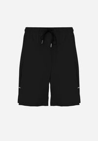 Born2be - Czarne Szorty w Sportowym Stylu ze Sznurkami i Zasuwanymi Kieszeniami Abateia. Okazja: na co dzień. Kolor: czarny. Materiał: materiał. Wzór: napisy. Sezon: lato. Styl: sportowy #1