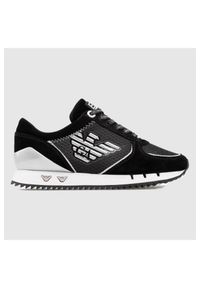 EA7 Emporio Armani - EA7 Czarne sneakersy damskie ze srebrnym logo, Rozmiar 40. Kolor: czarny. Materiał: zamsz, skóra, materiał. Wzór: aplikacja #4