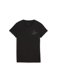 Puma - Damska koszulka ESS SCRIPT PUMA Black. Kolor: czarny. Wzór: haft. Sport: fitness