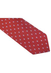 Modini - Czerwony krawat w biało-niebieskie kropki D92. Kolor: biały, wielokolorowy, czerwony, niebieski. Materiał: mikrofibra, tkanina. Wzór: kropki #1