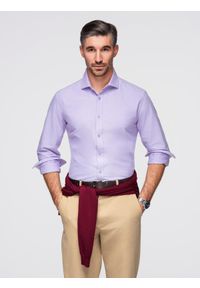 Ombre Clothing - Bawełniana męska pastelowa koszula typu oxford – lawendowa V2 - Rozmiar: XL. Kolor: fioletowy. Materiał: bawełna. Wzór: aplikacja, ze splotem. Styl: klasyczny, elegancki #1