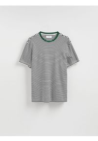 Reserved - T-shirt regular w paski - złamana biel. Materiał: bawełna, dzianina. Wzór: paski #1