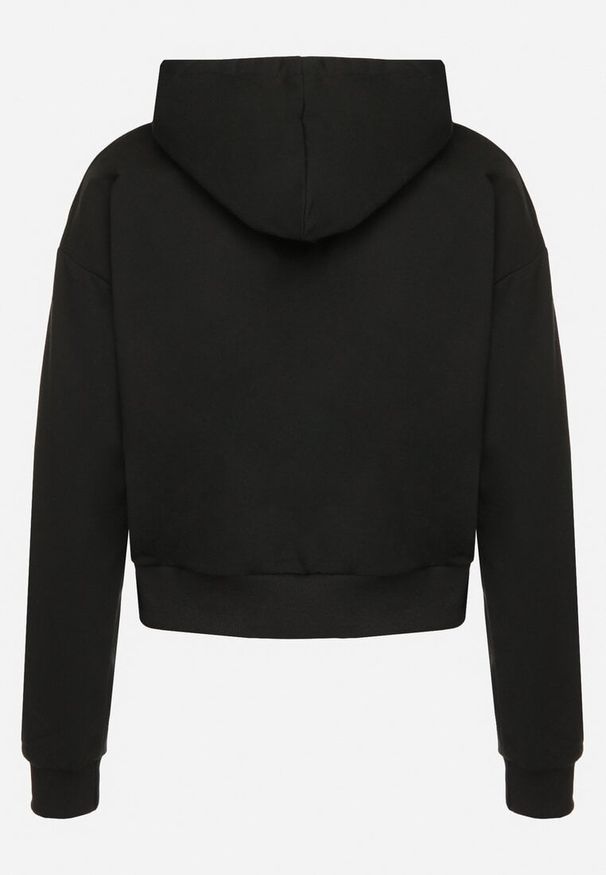 Born2be - Czarna Bluza z Dodatkiem Bawełny z Kapturem Wykończona Ściągaczami Evista. Okazja: na co dzień, na spotkanie biznesowe. Typ kołnierza: kaptur. Kolor: czarny. Materiał: bawełna. Styl: biznesowy, casual, elegancki