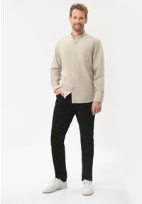 Volcano - Koszula ze stójką, Slim Fit, K-LANGE. Typ kołnierza: kołnierzyk stójkowy. Kolor: beżowy. Materiał: bawełna, włókno, materiał. Wzór: gładki. Styl: klasyczny #1