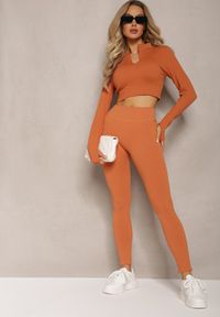 Renee - Pomarańczowa Elastyczna Bluzka na Suwak z Wycięciem przy Ściągaczu Denalla. Okazja: na co dzień. Kolor: pomarańczowy. Styl: casual #4