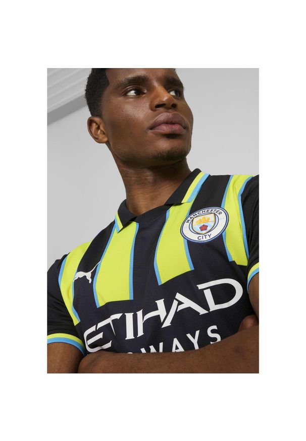 Puma - Męska koszulka wyjazdowa Manchester City 24/25 PUMA New Navy Yellow Glow Blue. Kolor: wielokolorowy, niebieski, żółty. Materiał: poliester