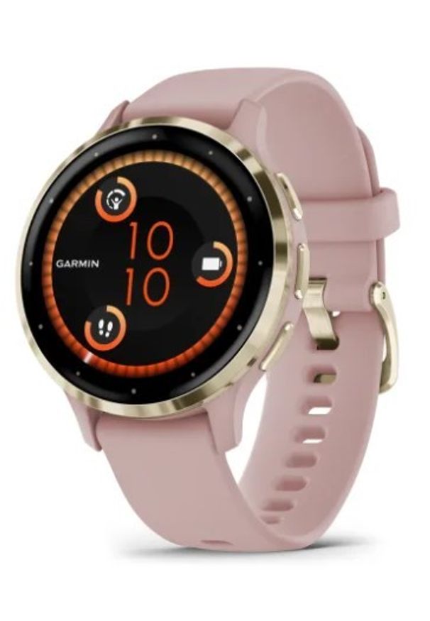 GARMIN - Zegarek sportowy Garmin Venu 3s jasnozłota ramka z paskiem w kolorze dust rose. Kolor: złoty. Styl: sportowy