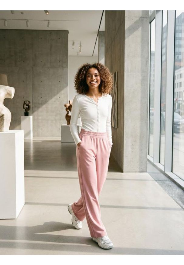 Sinsay - Spodnie z szeroką nogawką - różowy. Kolor: różowy