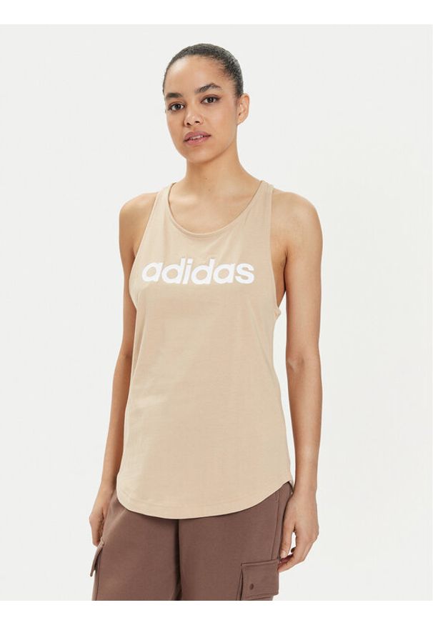 Adidas - adidas Top Essentials IS2087 Beżowy Regular Fit. Kolor: beżowy. Materiał: bawełna