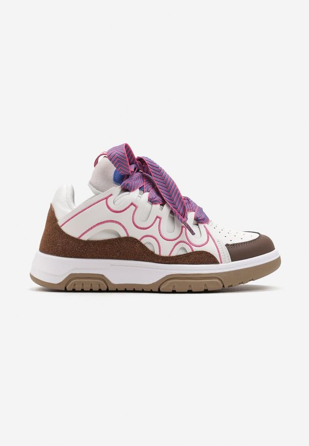 Born2be - Różowo-Białe Sneakersy z Ozdobnym Sznurowaniem i Brokatem Nevesa. Kolor: biały