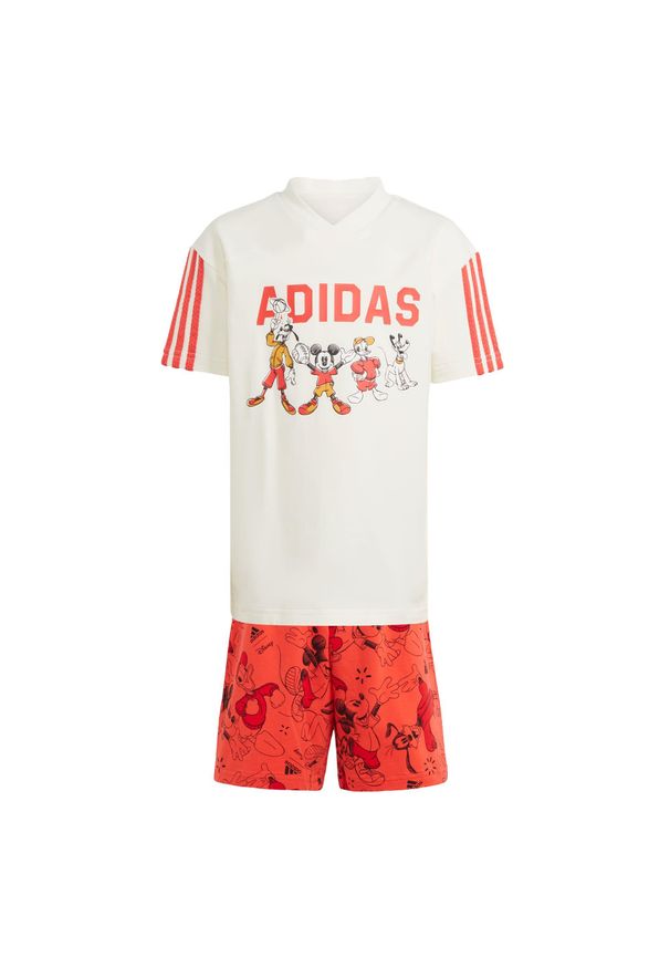Adidas - Zestaw adidas x Disney Mickey Mouse Tee. Okazja: na uczelnię. Kolor: czerwony, wielokolorowy, biały. Materiał: dresówka. Wzór: motyw z bajki. Styl: sportowy