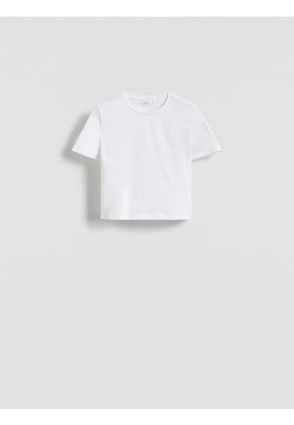 Reserved - Bawełniany crop top - biały. Kolor: biały. Materiał: bawełna. Długość: krótkie