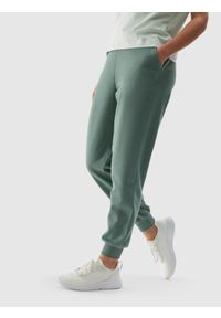 4f - Spodnie dresowe joggery damskie. Kolor: zielony. Materiał: dresówka. Długość: długie. Wzór: gładki