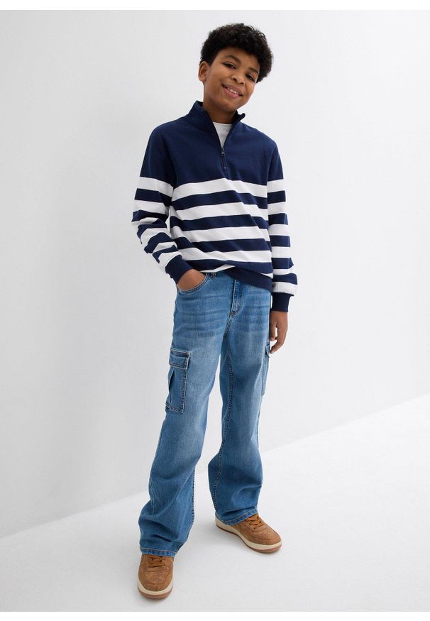 bonprix - Dżinsy bojówki Loose Fit Straight, ze stretchem. Kolor: niebieski