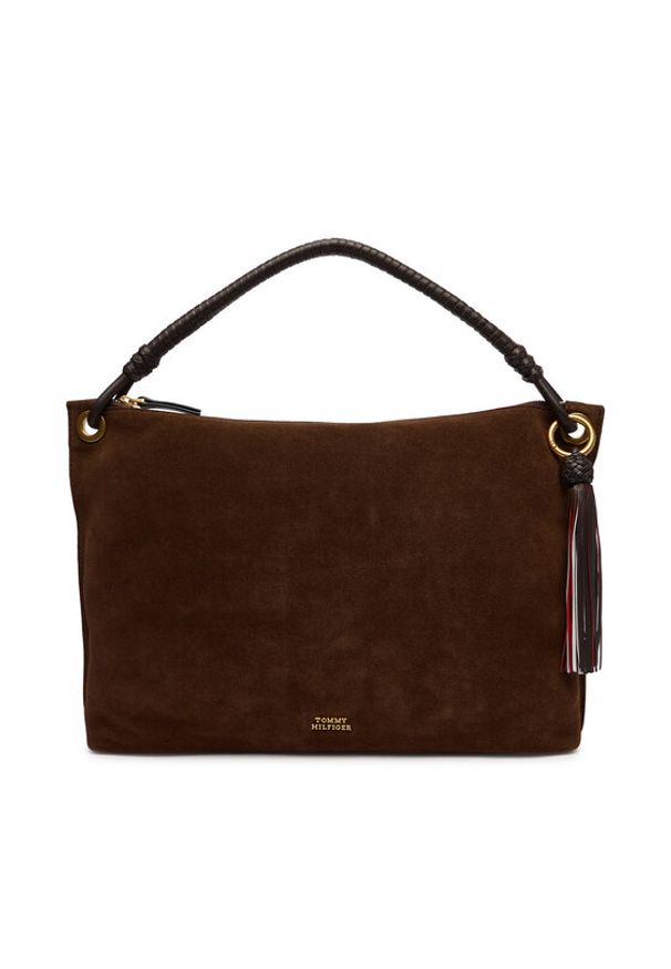 TOMMY HILFIGER - Tommy Hilfiger Torebka Th Statement Leather Bag Suede AW0AW18402 Brązowy. Kolor: brązowy. Materiał: skórzane