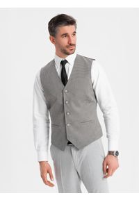 Ombre Clothing - Żakardowa kamizelka męska casual bez klap - szara V2 OM-BLZV-0111 - XXL. Okazja: na co dzień. Kolor: szary. Materiał: żakard. Wzór: gładki. Styl: casual #6