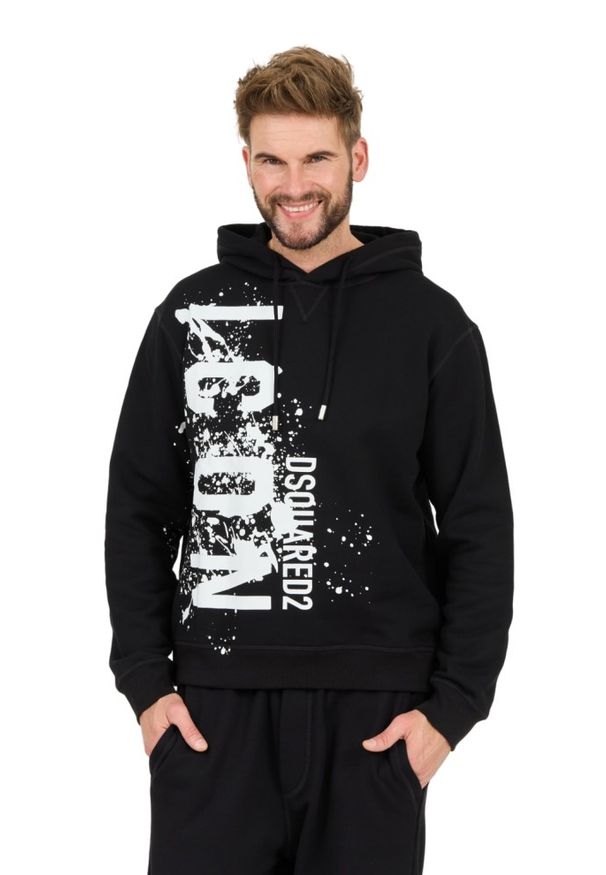 DSQUARED2 Czarna męska bluza z kapturem Icon Splash Cool Fit Hoodie, Rozmiar XXL. Typ kołnierza: kaptur. Kolor: czarny
