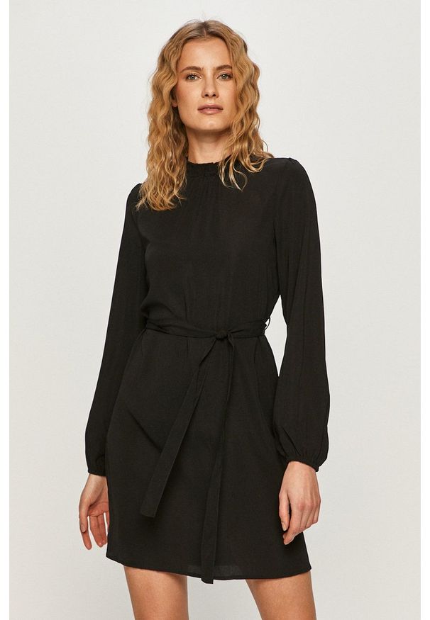 Vero Moda - Sukienka. Kolor: czarny. Materiał: tkanina. Długość rękawa: długi rękaw. Typ sukienki: rozkloszowane