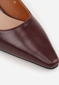 Born2be - Bordowe Czółenka Vices na Obcasie w Stylu Kaczuszki z Wkładką ze Skóry Naturalnej Lukke. Kolor: czerwony. Materiał: skóra. Obcas: na obcasie. Styl: elegancki. Wysokość obcasa: średni #2