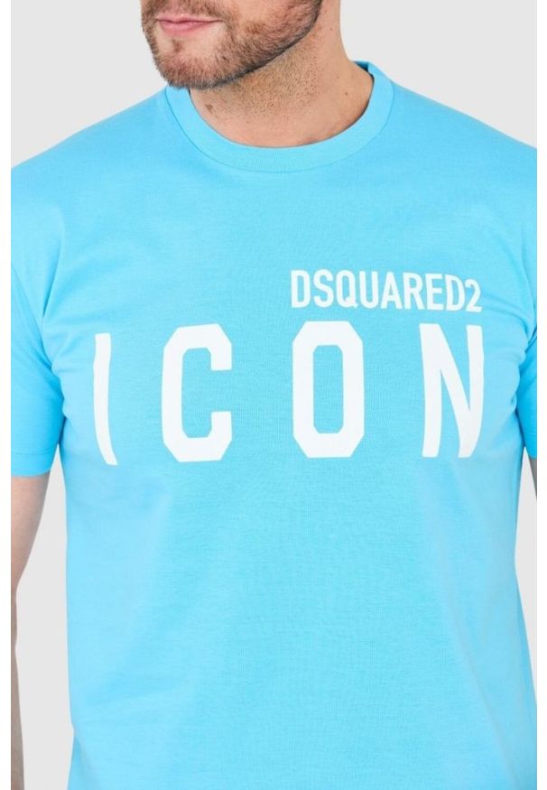 DSQUARED2 Niebieski t-shirt męski z dużym logo icon, Rozmiar S. Kolor: niebieski