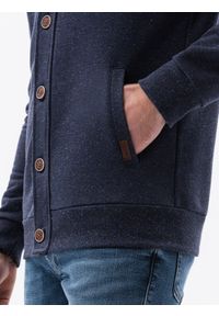 Ombre Clothing - Bluza męska rozpinana na guziki z kapturem - granatowa B1488 - XL. Typ kołnierza: kaptur. Kolor: niebieski. Materiał: bawełna, poliester, dzianina #4