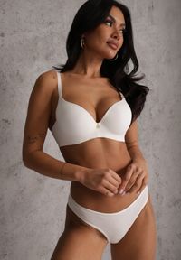 Renee - Jasnobeżowy Biustonosz Push Up o Gładkim Wykończeniu z Cyrkoniową Aplikacją Claronei. Kolor: beżowy. Rodzaj stanika: push-up. Wzór: gładki, aplikacja #6