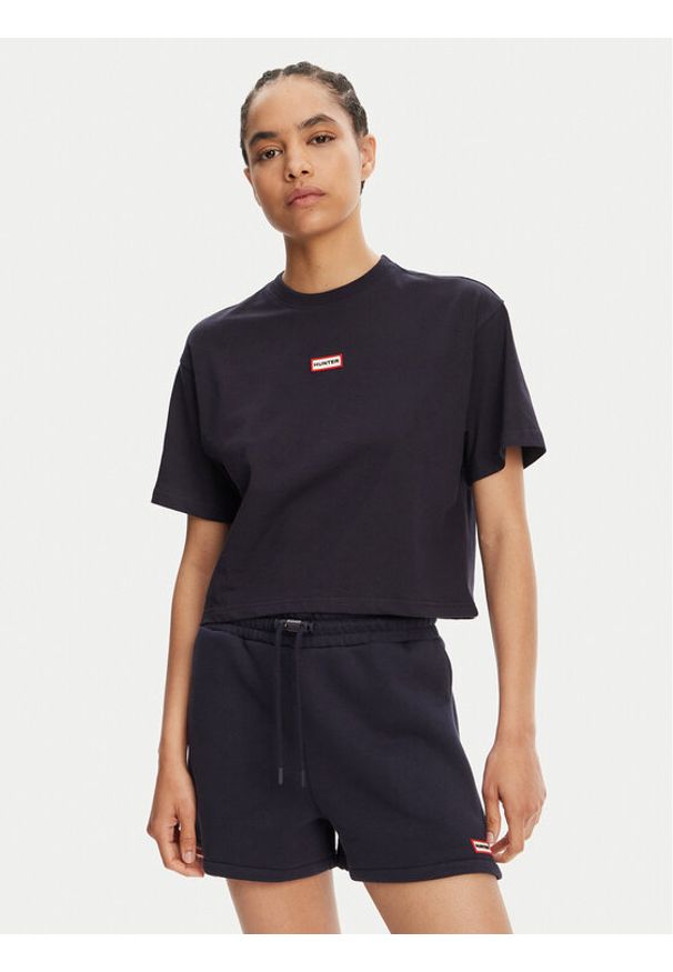 Hunter T-Shirt Leona HARW0070251 Granatowy Boxy Fit. Kolor: niebieski. Materiał: bawełna