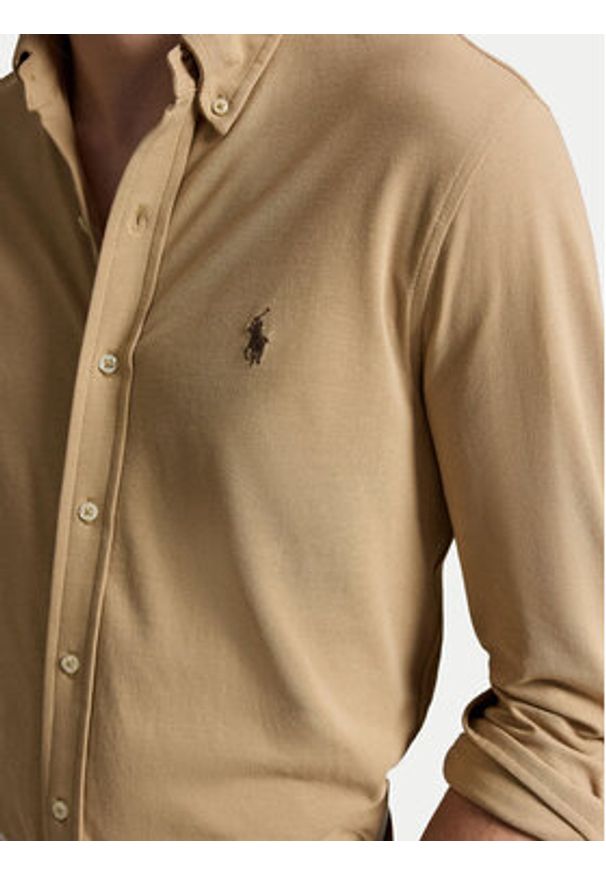 Polo Ralph Lauren Koszula 710654408503 Beżowy ciemny Regular Fit. Typ kołnierza: polo. Kolor: beżowy. Materiał: bawełna