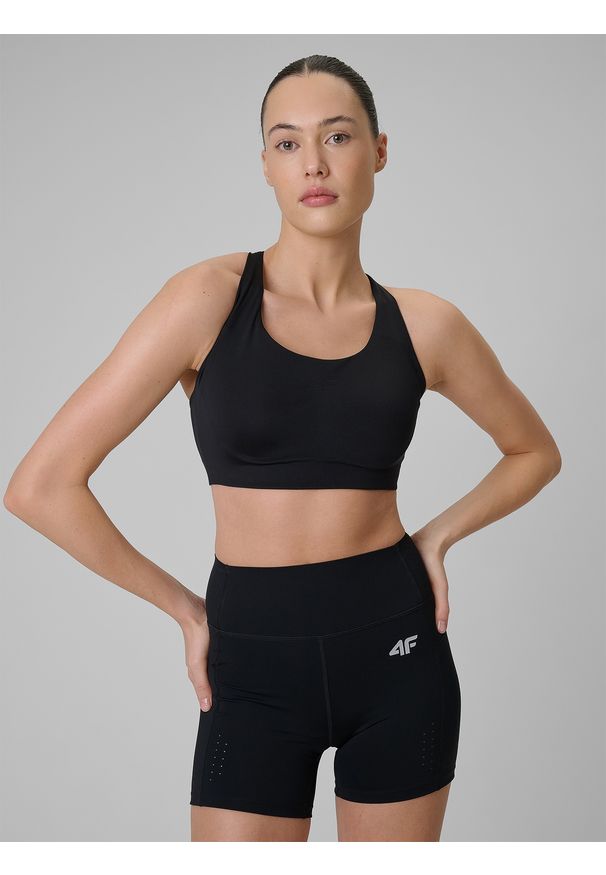 4f - 4F Biustonosz treningowy ze średnim wsparciem damski - czarny M. Kolor: czarny. Materiał: guma, włókno. Sport: fitness