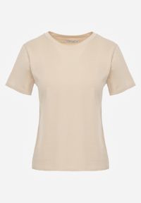 Renee - Beżowy Casualowy Bawełniany T-shirt Rivali. Okazja: na co dzień. Kolor: beżowy. Materiał: bawełna. Styl: casual #2