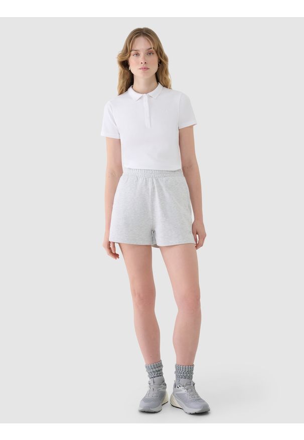 4f - 4F Koszulka polo slim damska - biała XXL. Okazja: na co dzień. Typ kołnierza: polo. Kolor: biały. Materiał: dzianina, materiał, bawełna, elastan. Wzór: ze splotem, jednolity. Styl: klasyczny, sportowy, casual