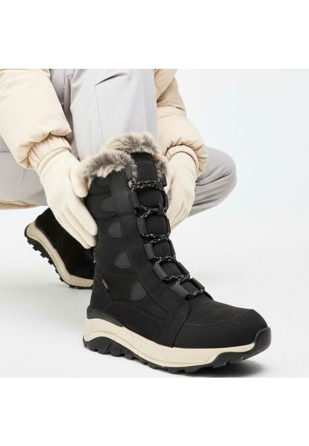 Czarne Śniegowce Rieker Ocieplane Buty Damskie. Kolor: czarny. Materiał: futro, skóra. Szerokość cholewki: normalna
