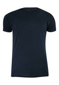 Brave Soul - T-Shirt (Koszulka) Granatowy Bez Nadruku, Okrągły Dekolt, Postrzępione Brzegi -BRAVE SOUL- Męski. Okazja: na co dzień. Kolor: niebieski. Materiał: bawełna. Styl: casual