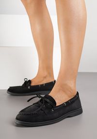 Born2be - Czarne Mokasyny Ozdobione Wiązaniem Lovanela. Okazja: na co dzień. Kolor: czarny. Materiał: jeans. Wzór: aplikacja. Obcas: na płaskiej podeszwie. Styl: klasyczny, casual, elegancki #3