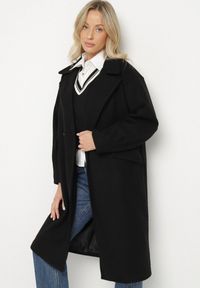 Born2be - Czarny Płaszcz Dwurzędowy Długi Swane. Kolor: czarny. Długość: długie. Styl: elegancki #7