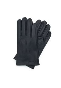 Wittchen - Męskie rękawiczki skórzane ze stębnowaniem. Kolor: czarny. Materiał: skóra. Sezon: jesień, zima. Styl: casual, klasyczny, elegancki