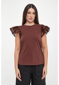 Twinset Milano - T-shirt damski z koronką TWINSET. Materiał: koronka. Wzór: koronka #2