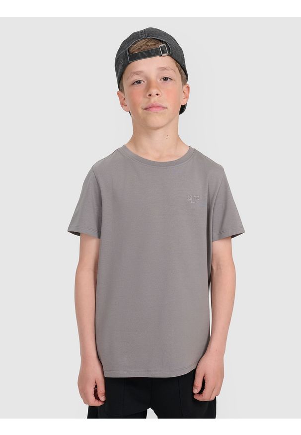 4f - 4F T-shirt regular gładki chłopięcy - szary 122 (6-7 lat). Okazja: na co dzień. Kolor: szary. Materiał: jersey, bawełna, materiał. Długość rękawa: krótki rękaw. Długość: krótkie. Wzór: gładki. Sezon: lato. Styl: sportowy, casual, klasyczny, młodzieżowy