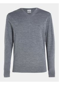 Calvin Klein Sweter K10K110423 Szary Slim Fit. Kolor: szary. Materiał: wełna #4