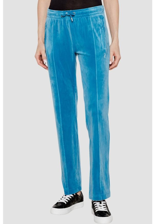 Juicy Couture - JUICY COUTURE Niebieskie damskie spodnie z cyrkoniami Tina, Rozmiar M. Kolor: niebieski. Materiał: materiał