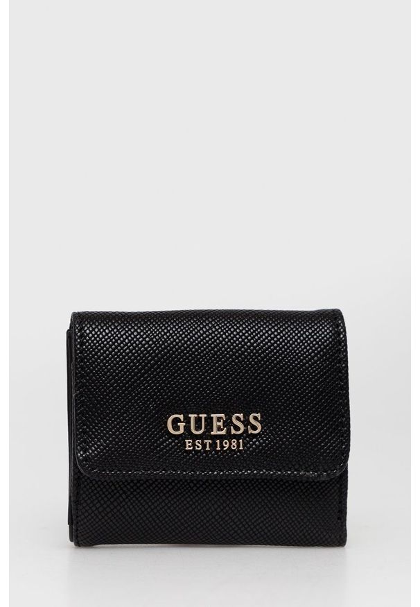 Guess portfel damski kolor czarny. Kolor: czarny. Materiał: materiał. Wzór: gładki