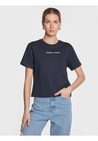 Tommy Jeans T-Shirt Serif Linear DW0DW15049 Granatowy Regular Fit. Kolor: niebieski. Materiał: bawełna