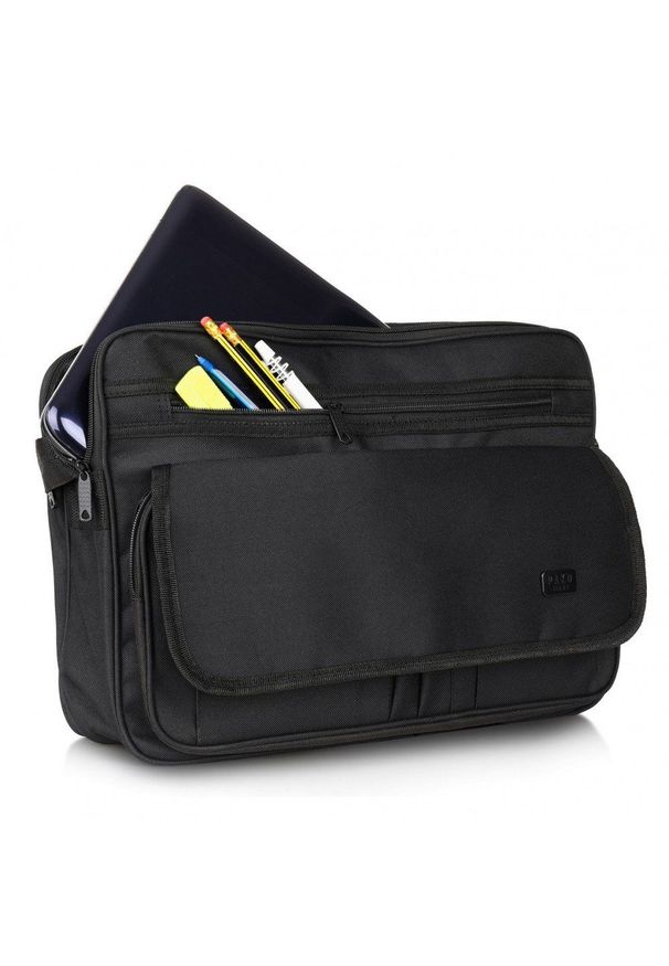 Torba Miejska Czarna na Laptopa, Pako Jeans, Mieszcząca A4, na Ramię. Kolor: czarny. Materiał: poliester. Wzór: aplikacja